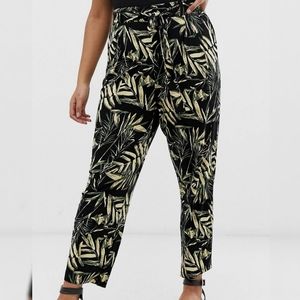ASOS DESIGN Curve Tie Waist Tropical Palm Trouser
